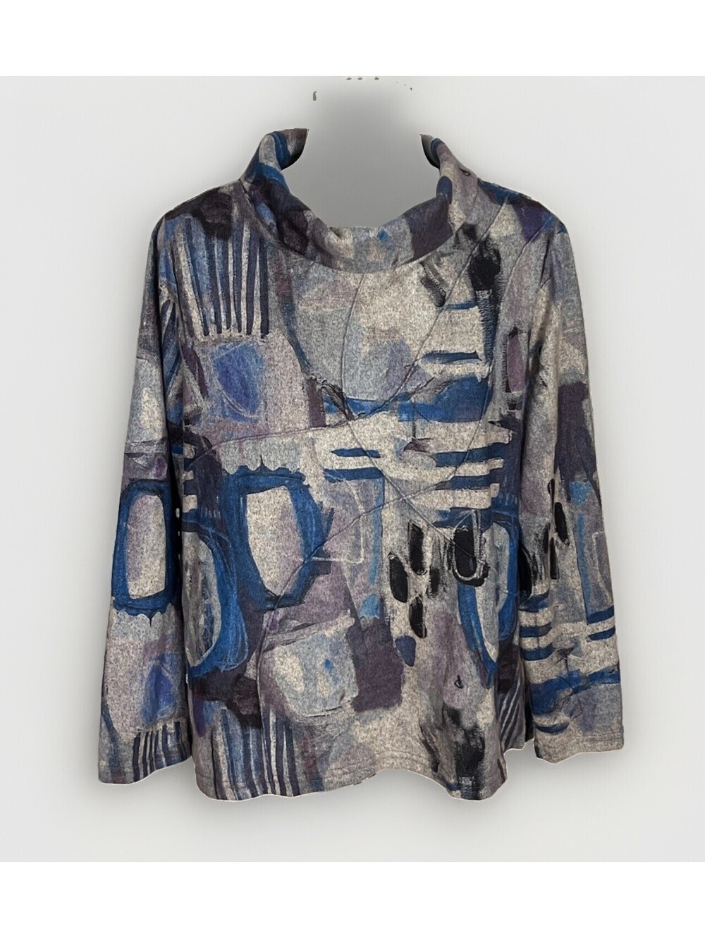 Trisha Tyler Abstract Art Top M Asymetrical Seaming Loose High Neck Lagenlook